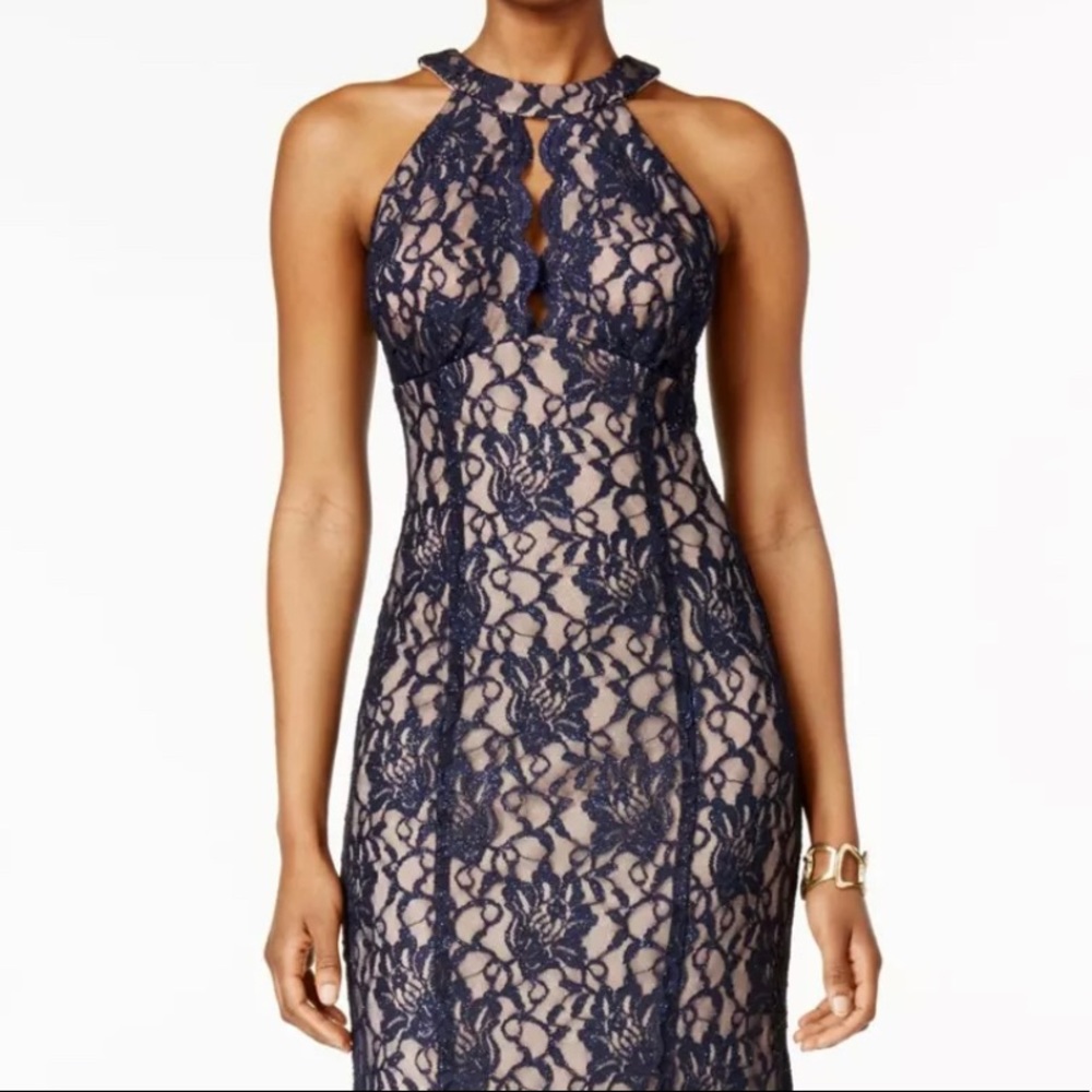 Women’s Formal Dress Size 14 NIGHTWAY Navy Sleeveless Halter Full-Length Gown - Picture 2 of 9